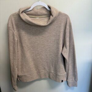 Varley Tan Cowl Neck Ribbed Sweater Side Zippers size small